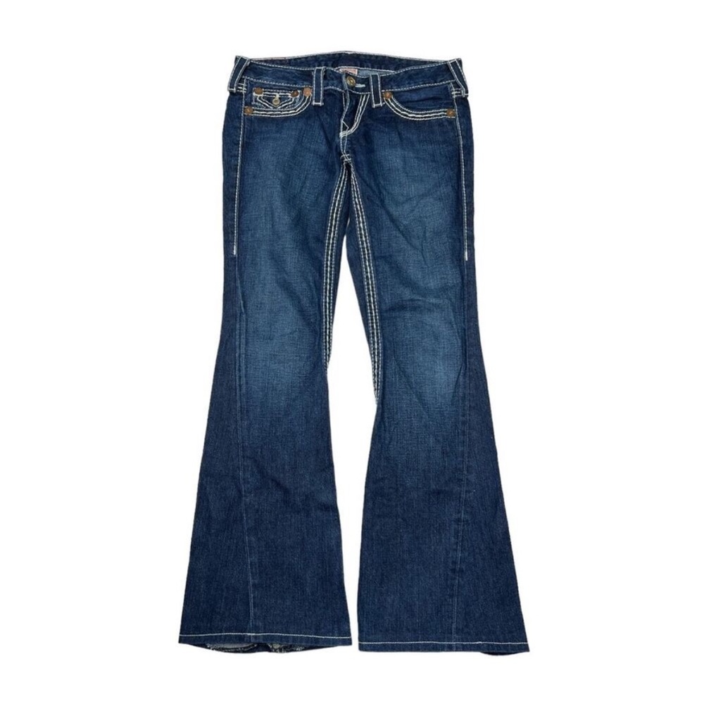 True Religion Joey Big T Twisted Flare Leg Low Rise Jeans Y2K Dark Wash 28